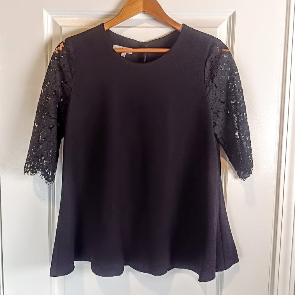 Hobbs London Black Lace Sleeve A-Line Top